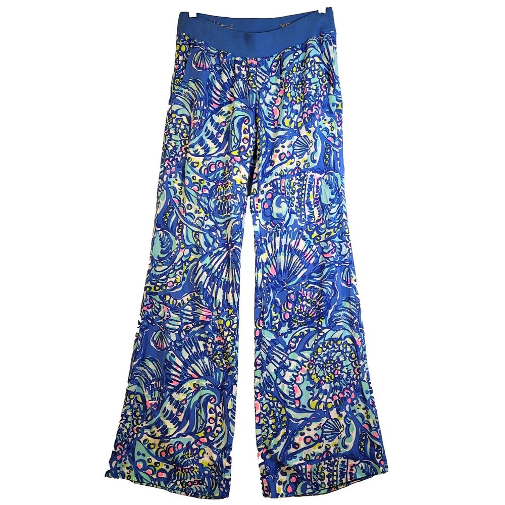 LILLY PULITZER Wms Seaside Pants XS (27x33) Beach Flare Leg Casual Blue Ceviche